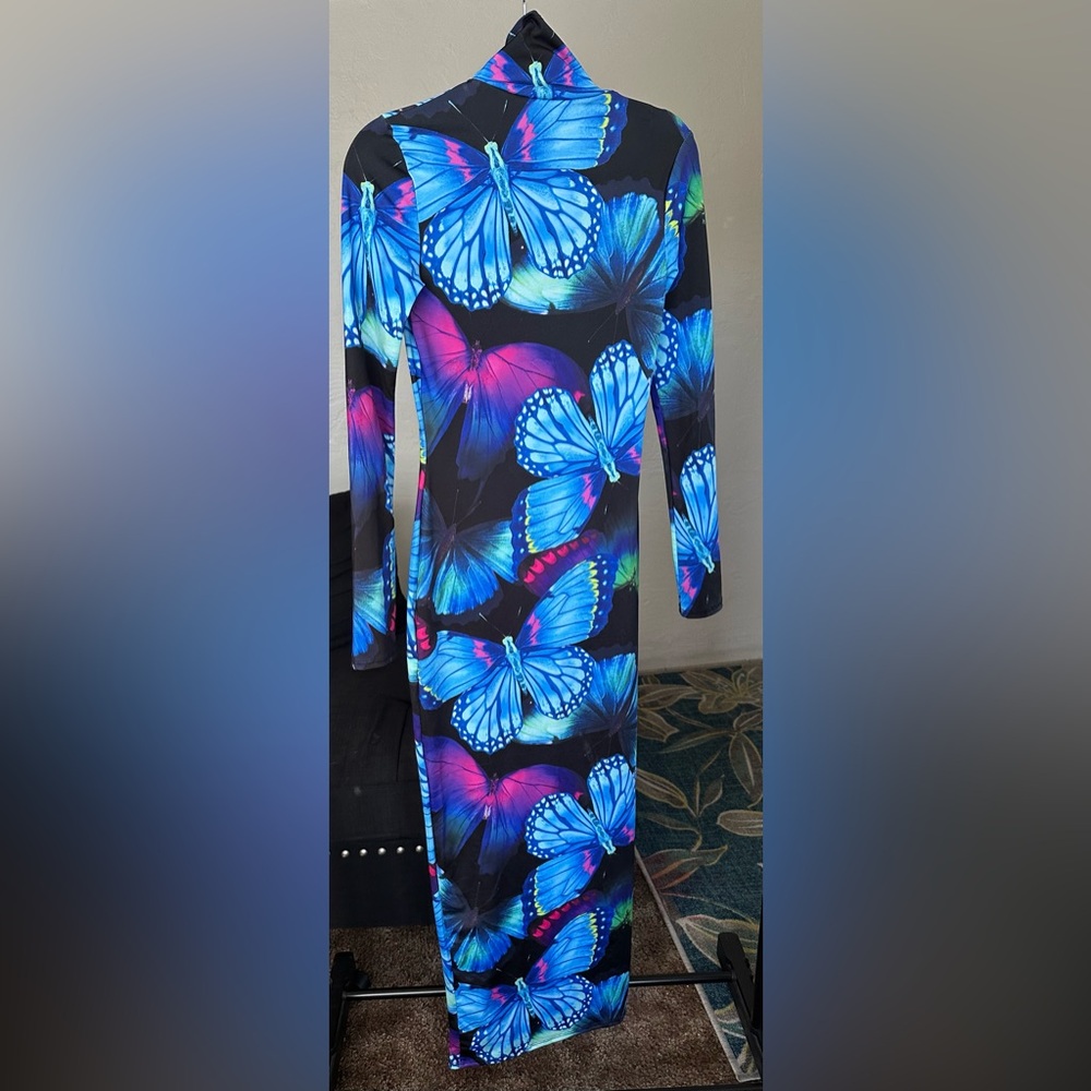 Black dress long sleeve with butterflies